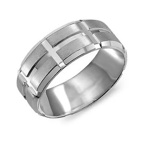 (10K, 14K ,18K) WHITE GOLD (8M BRUSHED AND HIGH POLISHED WEDDING BAND