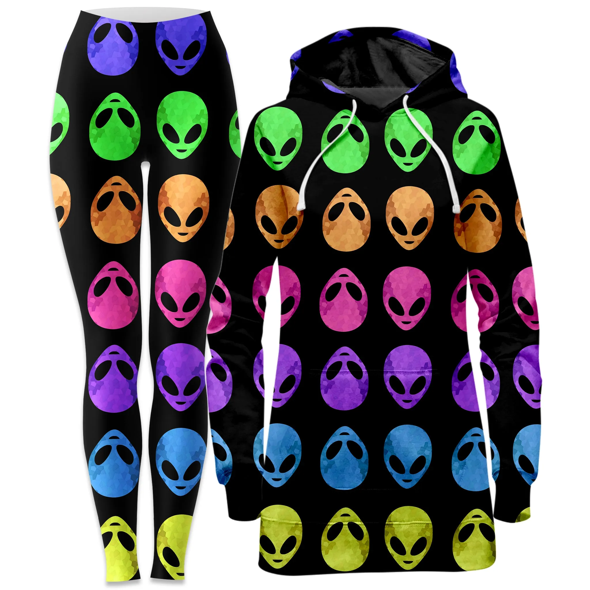 Alien Pattern Hoodie Dress and Leggings Combo