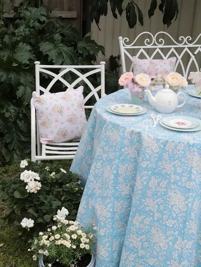 Anna blue Block Printed round Tablecloth