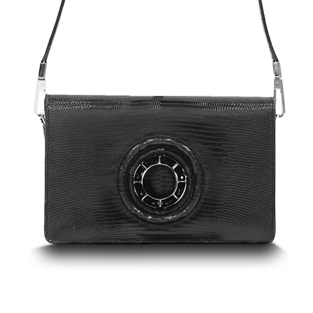 Anna Convertible Crossbody, Black Lizard, Onyx