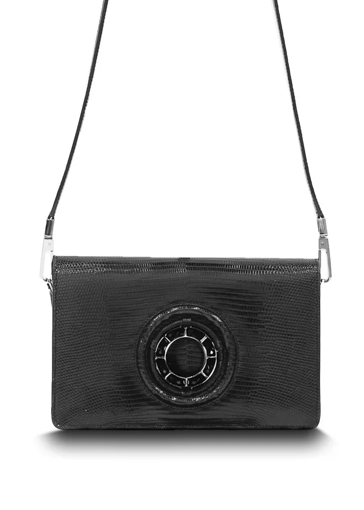 Anna Convertible Crossbody, Black Lizard, Onyx