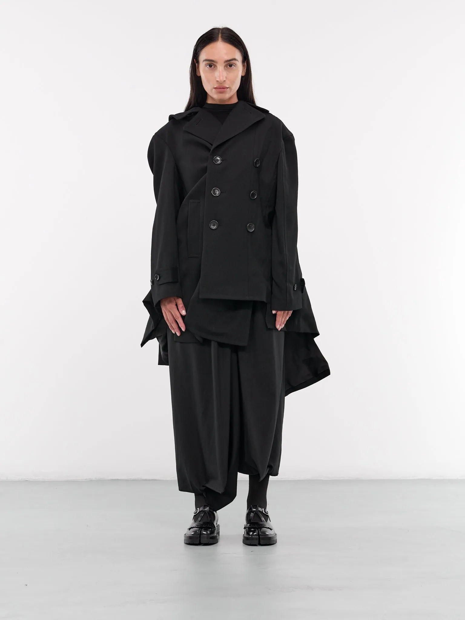 Asymmetric Draped Coat (GN-C001-051-BLACK)