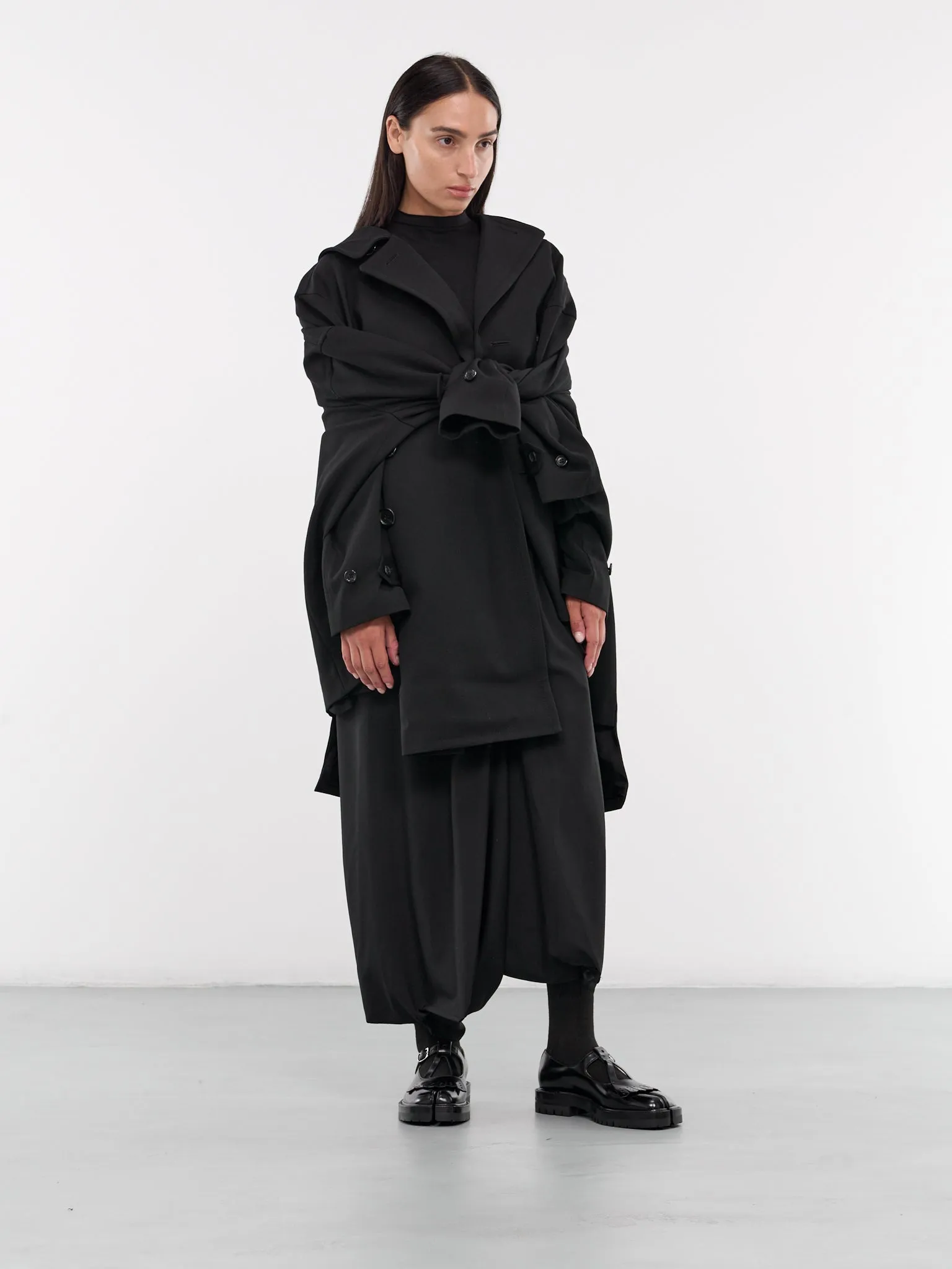 Asymmetric Draped Coat (GN-C001-051-BLACK)