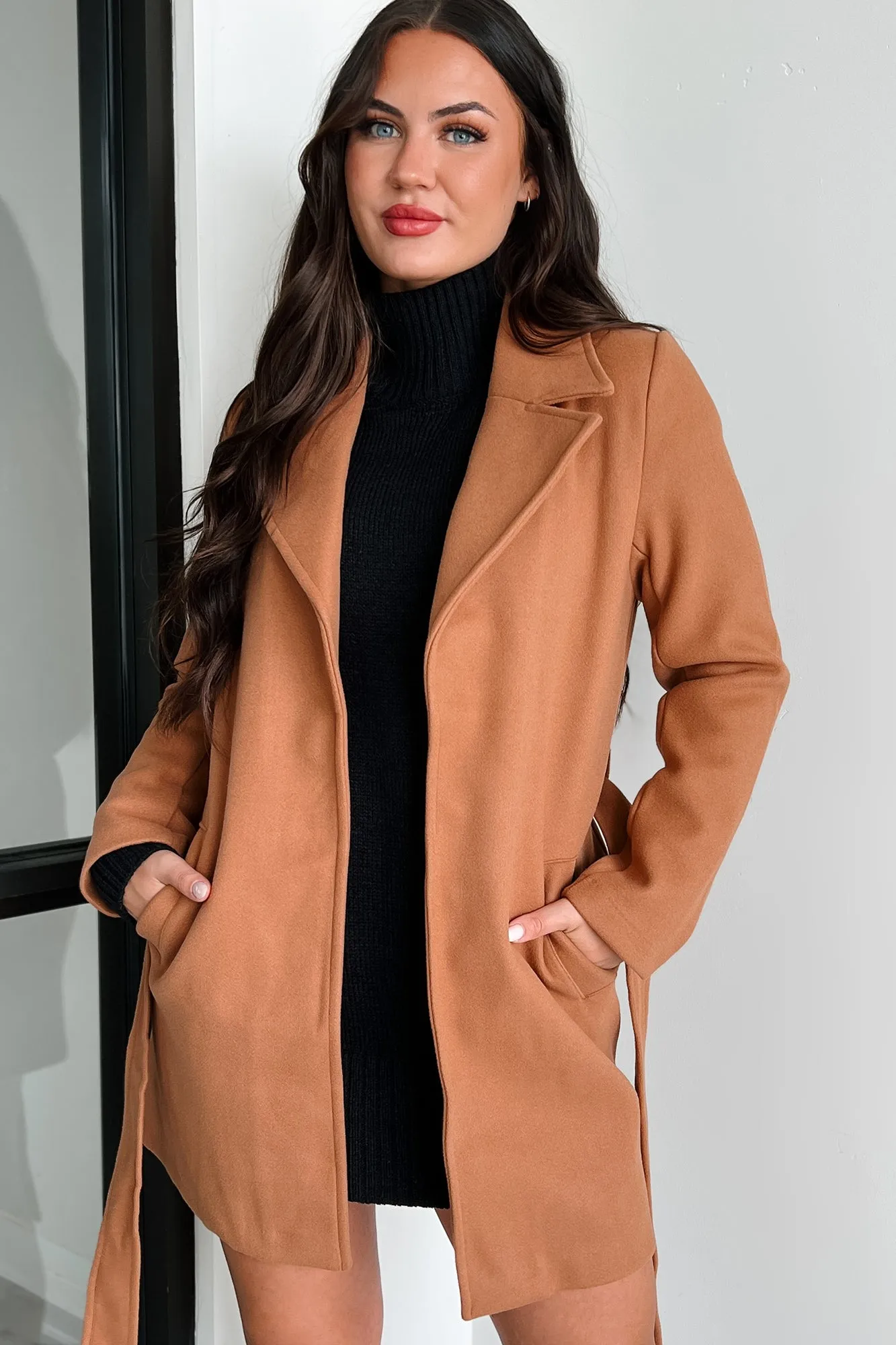 Autumn Mornings Tie Waist Trench Coat (Camel)