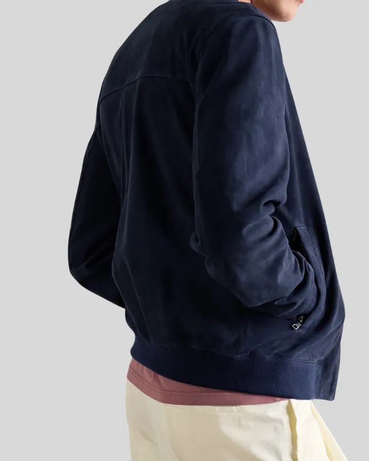 Baris Dark Blue Suede Bomber Leather Jacket