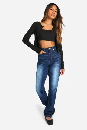 Basics 32 Inch Leg High Waisted Straight Leg Jeans