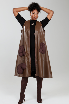 Beautiful Brown Faux Leather Long Vest