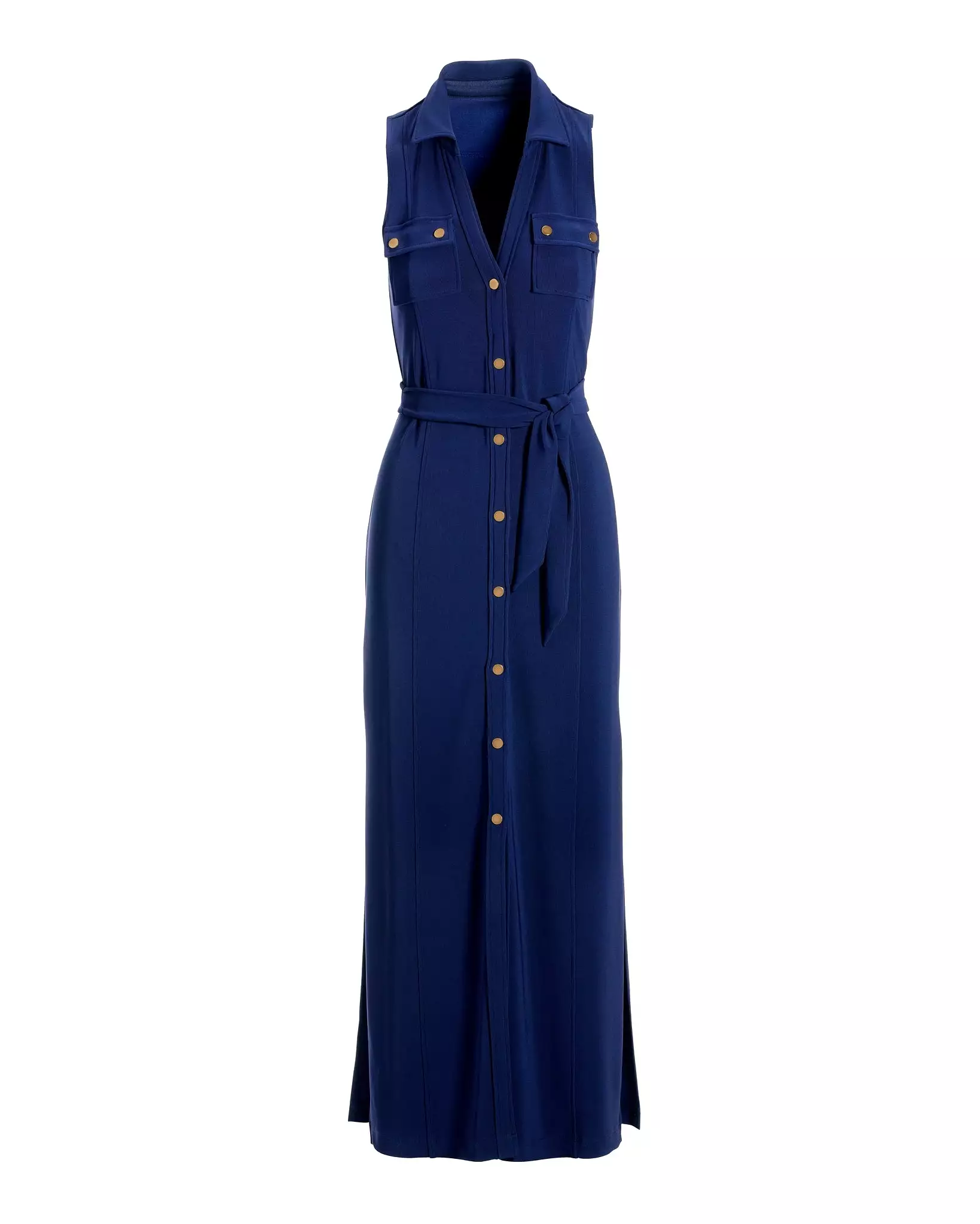 Beyond Travel Button Front Collared Maxi Dress Maritime Navy