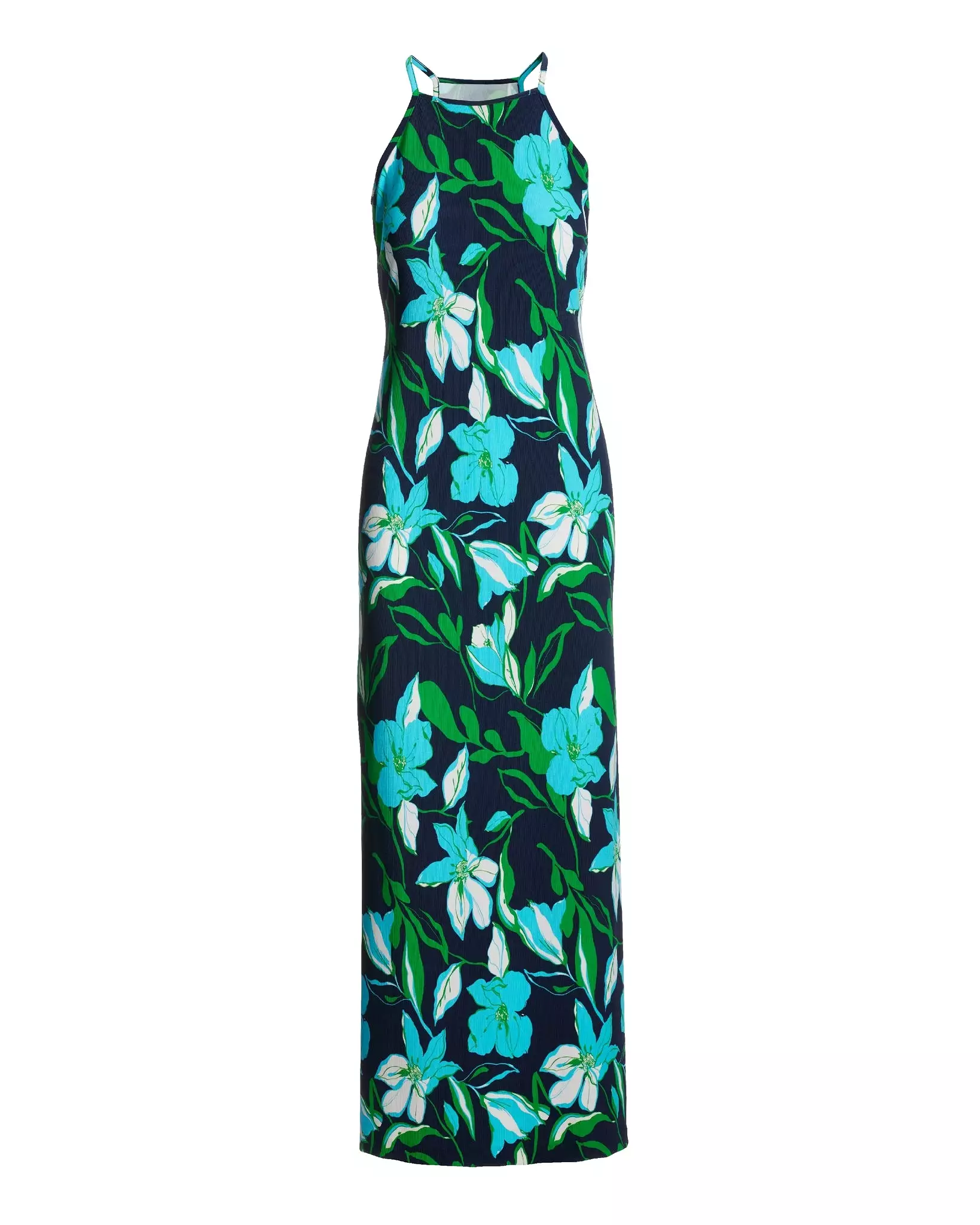 Beyond Travel Summer Lilies Navy Print High Neck Maxi Dress Maritime Navy/Fern Green