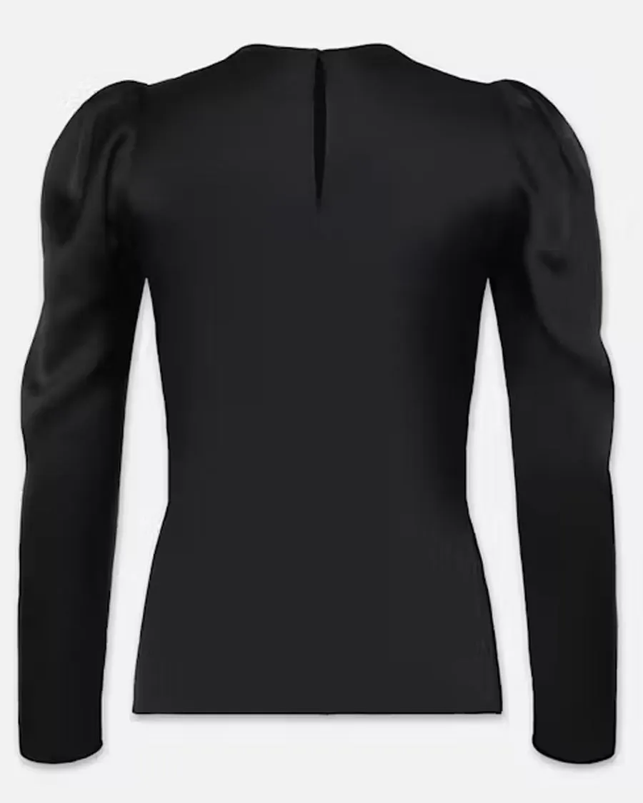 Black Long Sleeve Draped Femme Blouse