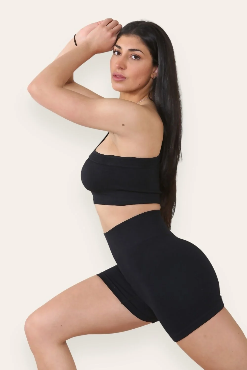 Black Single Shoulder Crop Top And High Waist Short Set