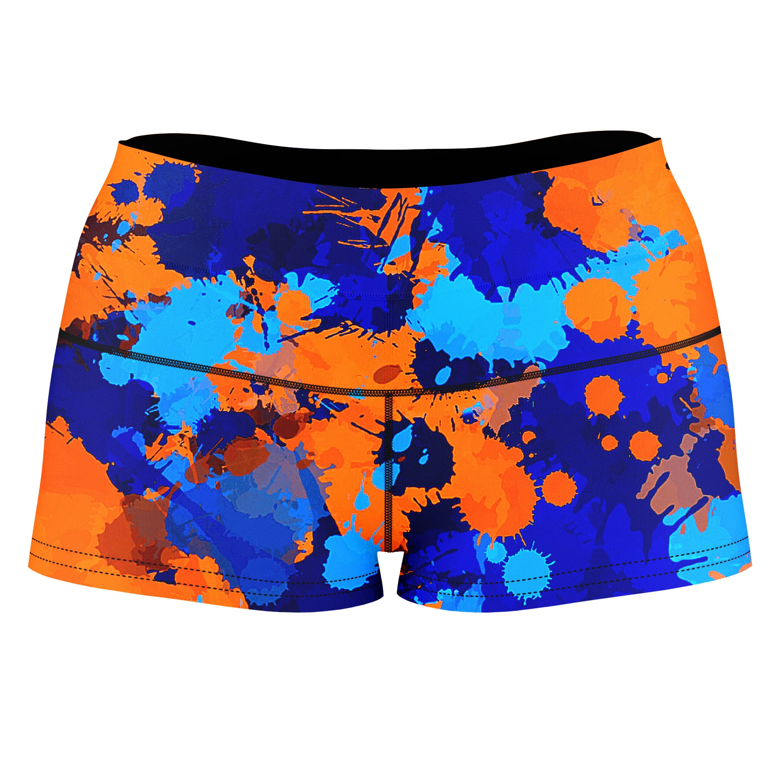 Blue and Orange Paint Splatter 2 High-Waisted Women's Shorts