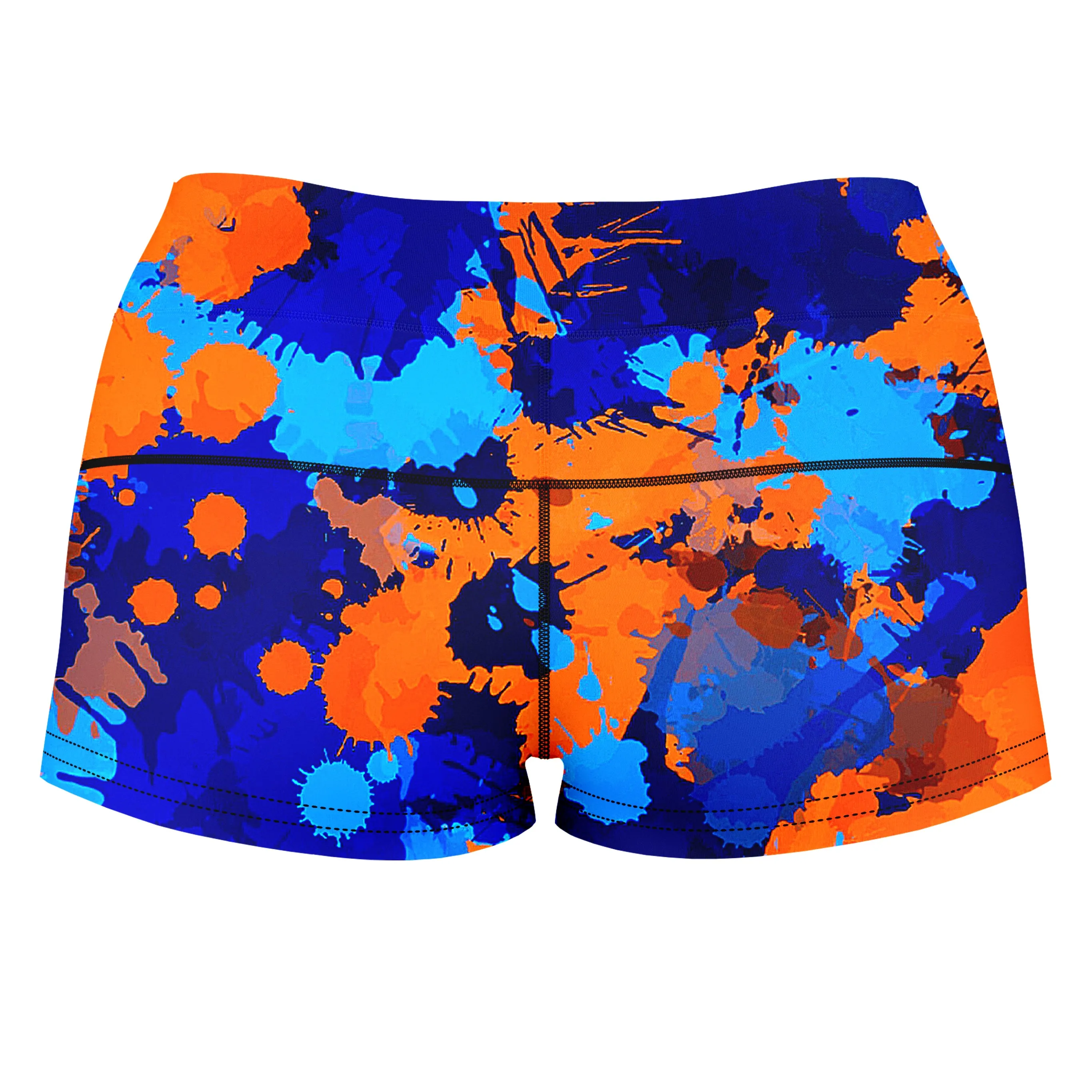 Blue and Orange Paint Splatter 2 High-Waisted Women's Shorts