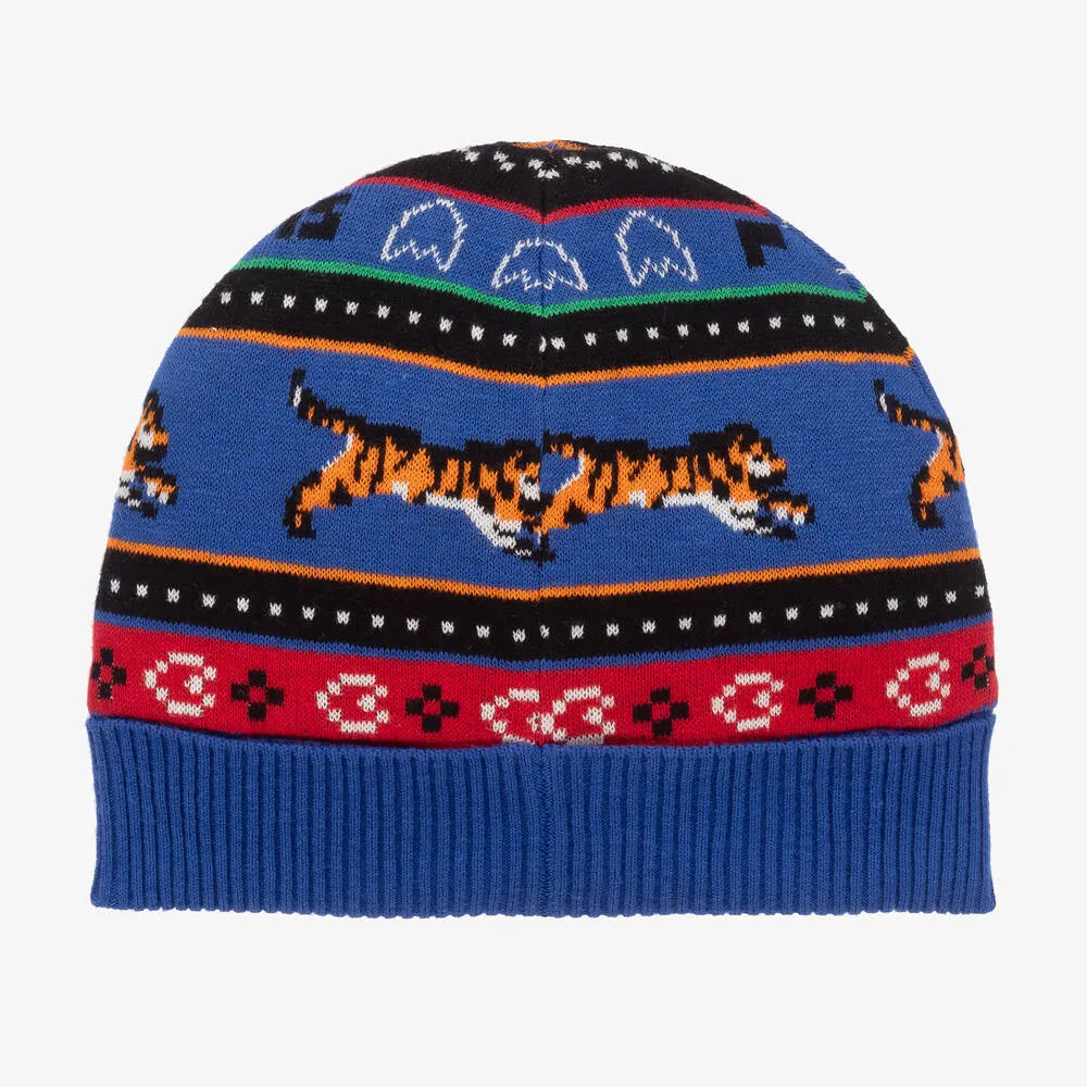 Boys Blue Striped Knitted Beanie 