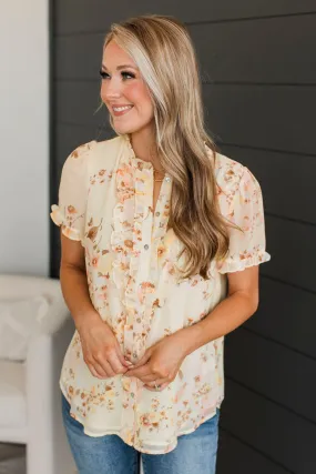 Brighten The Day Floral Frilled Blouse- Light Yellow