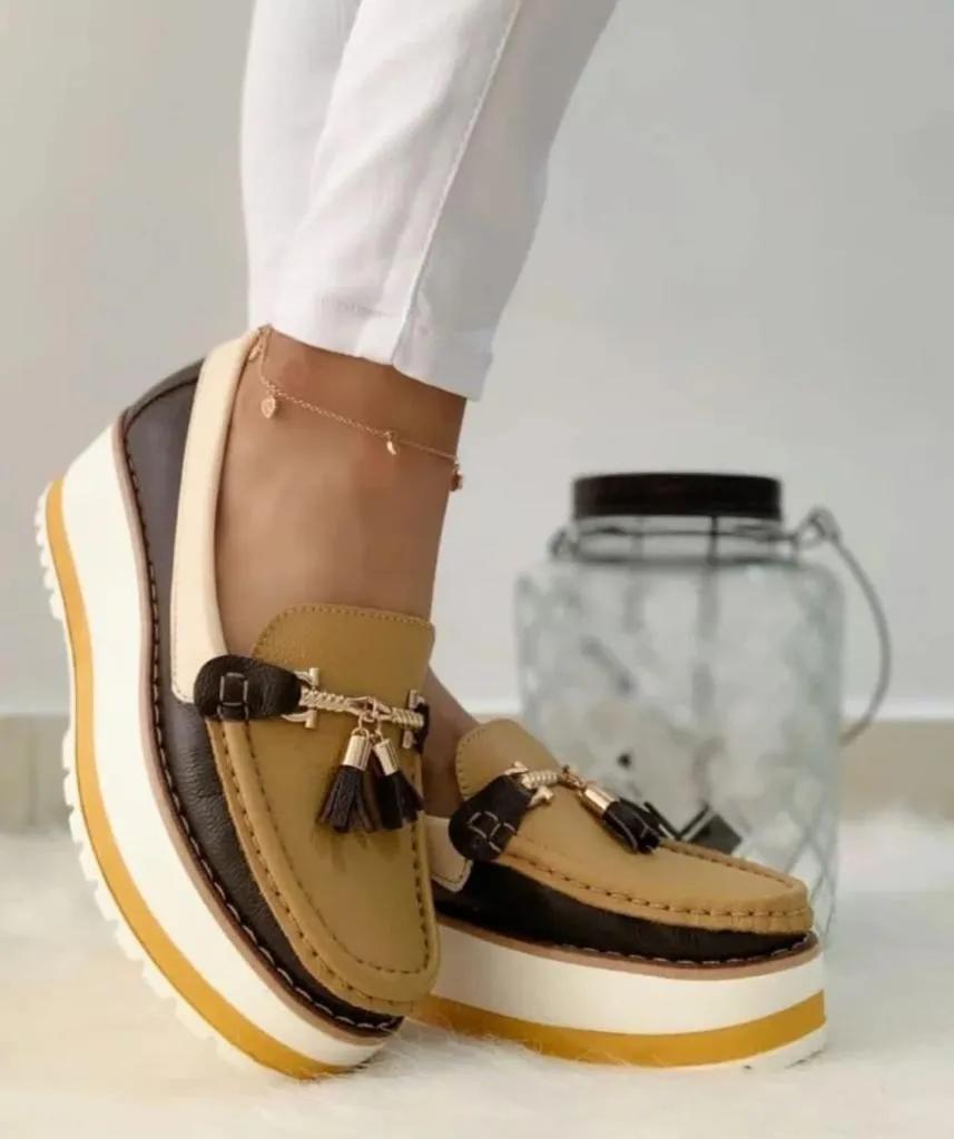 Brown Tassel Platform Loafers