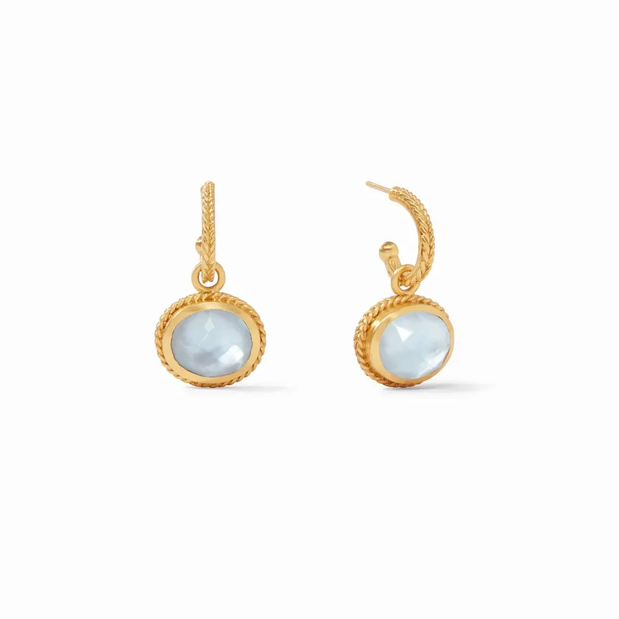 Calypso Hoop & Charm Earrings Gold Iridescent Chalcedony Blue by Julie Vos