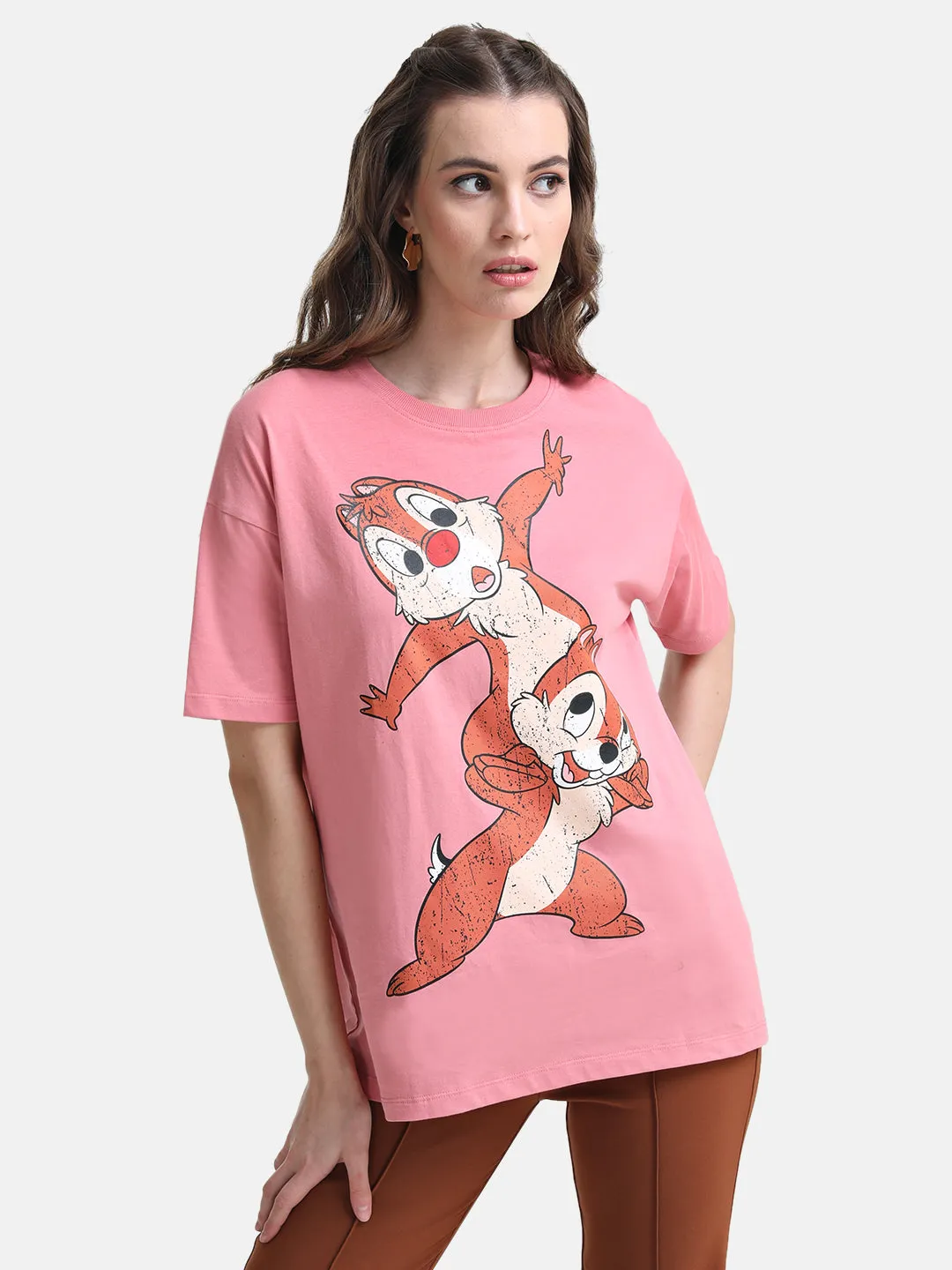 Chip And Dale Printed Graphic Long T-Shirt