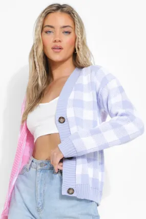 Color Block Gingham Cropped Cardigan