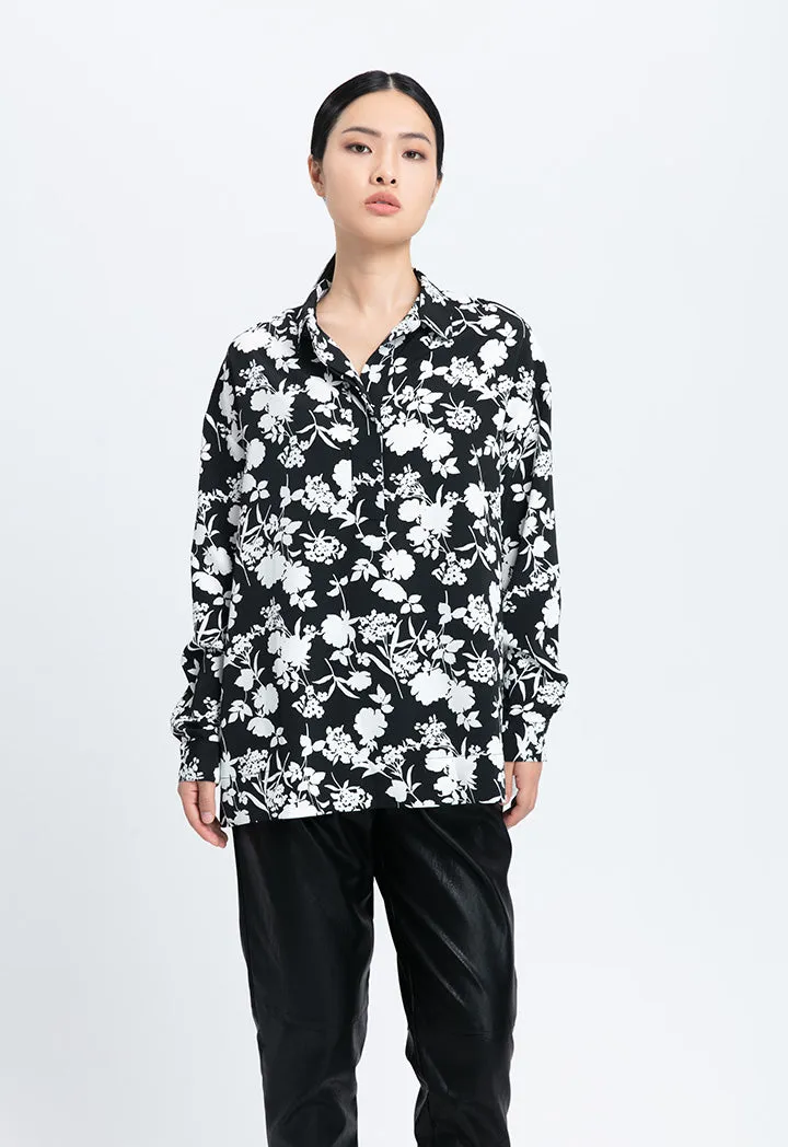 Contrast Flower Printed Blouse