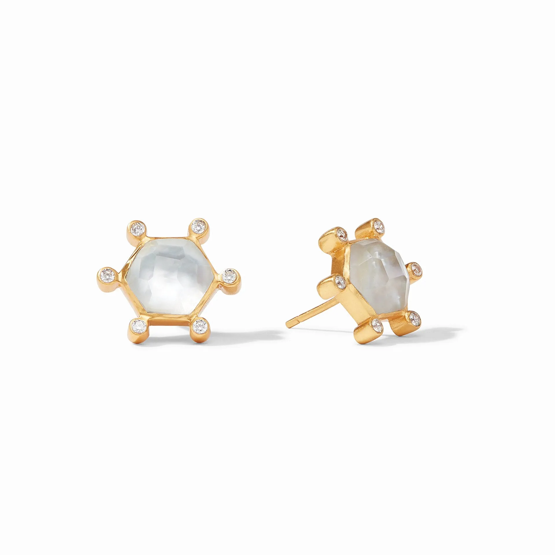 Cosmo Stud Earrings Gold Iridescent Clear Crystal by Julie Vos