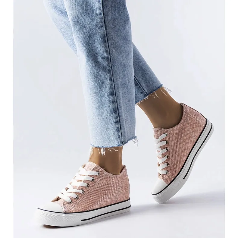 Crete pink glitter wedge sneakers