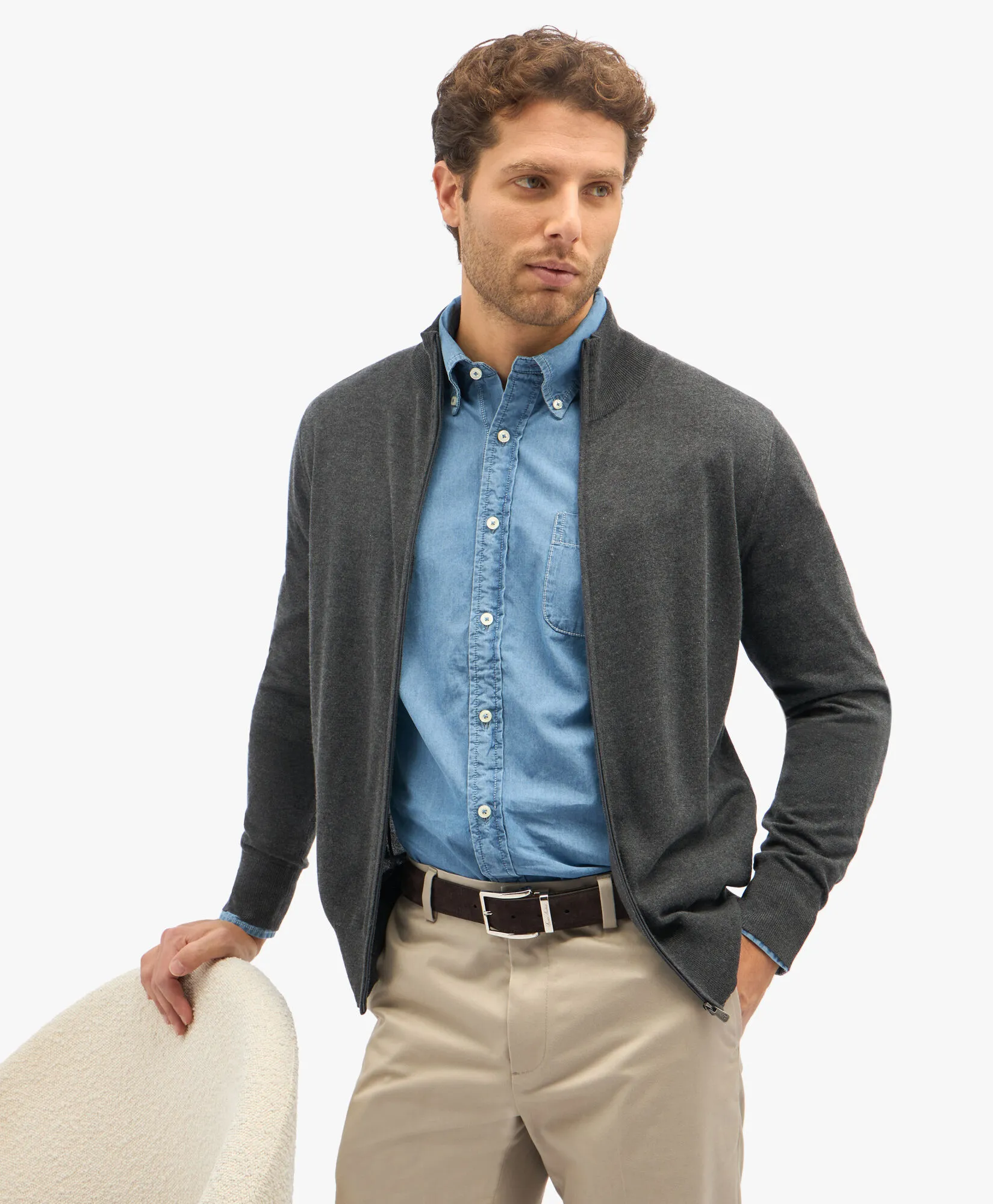 Dark Grey Silk-Cashmere Blend Zip-Up Cardigan in Dark Grey for Men | Brooks Brothers® UK