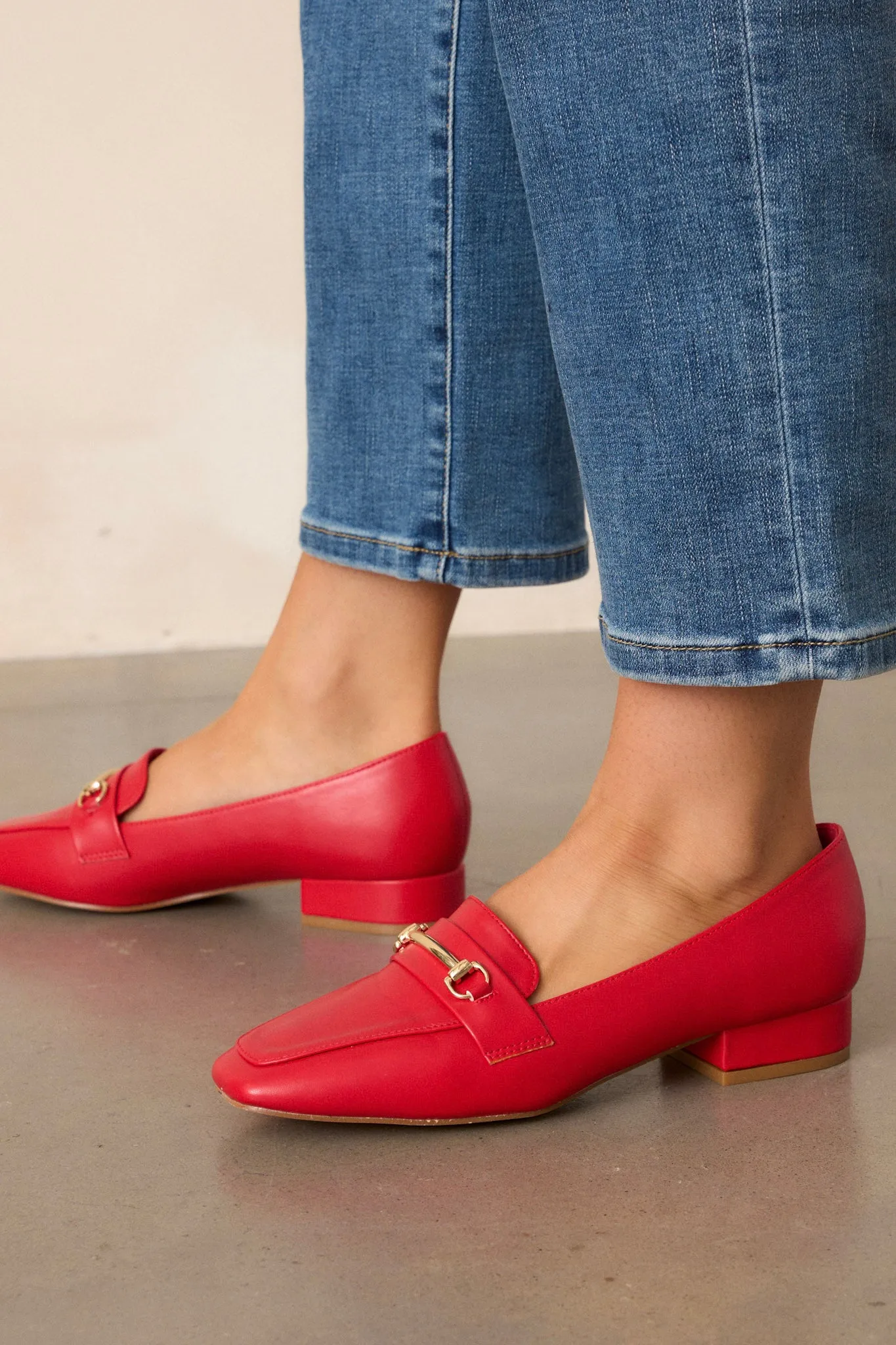 Elegant Stroll Red Vegan Leather Loafers