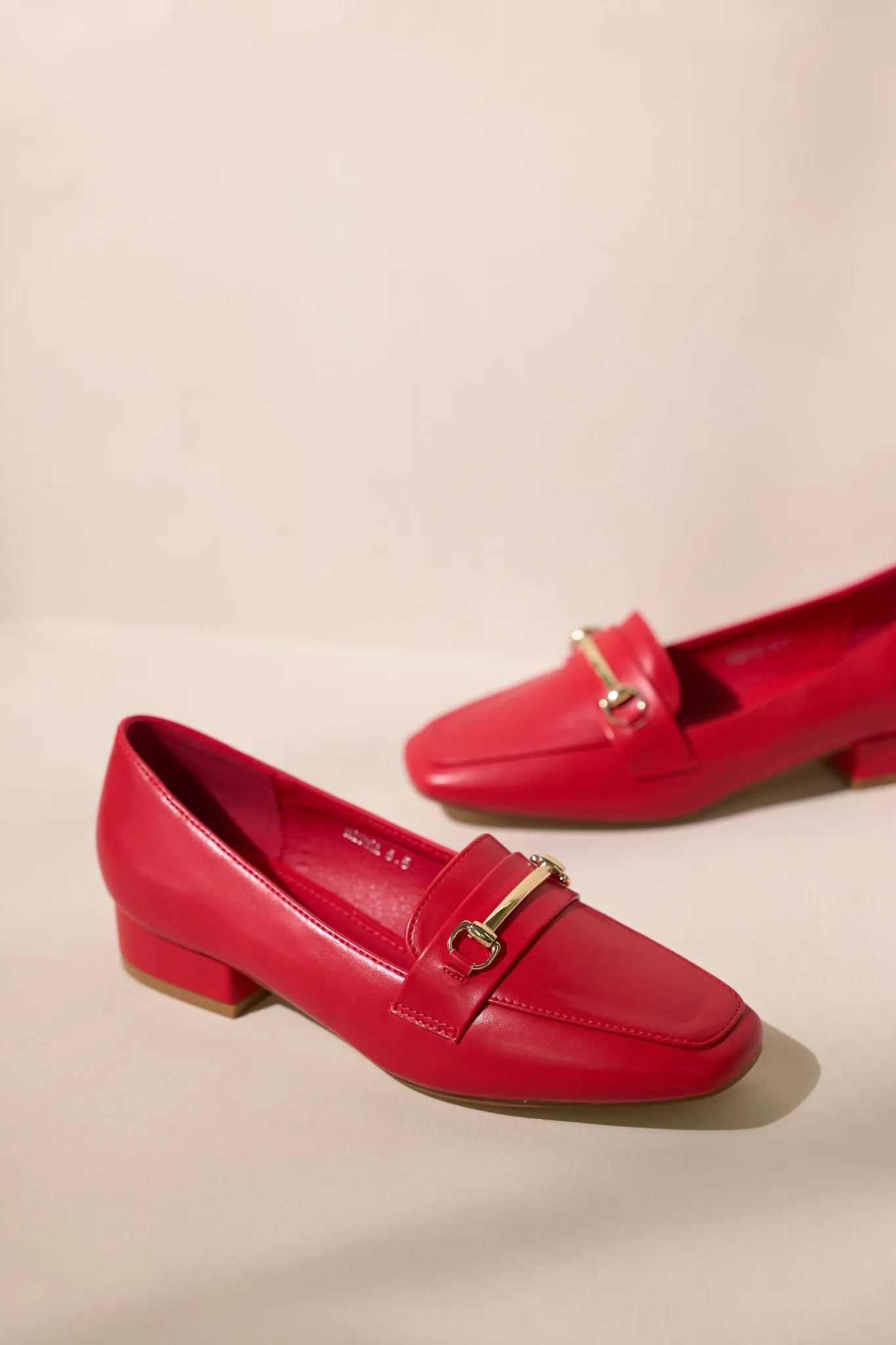 Elegant Stroll Red Vegan Leather Loafers