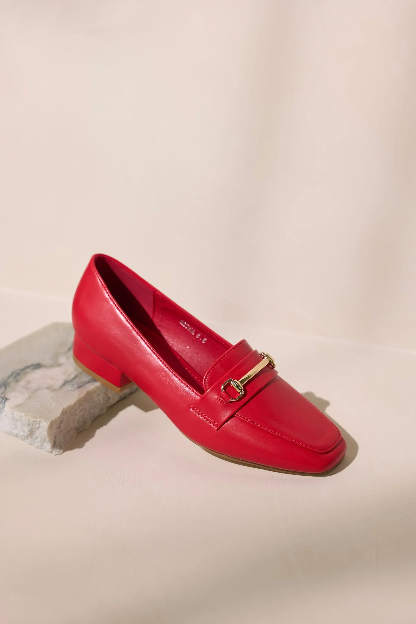 Elegant Stroll Red Vegan Leather Loafers