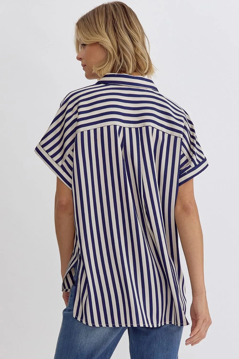 Entro Striped Collared Button Up Top