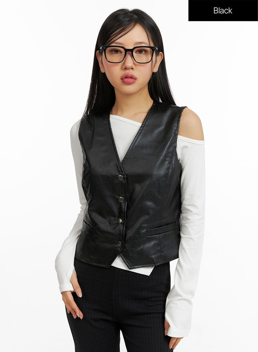 Faux Leather V-Neck Vest CF408