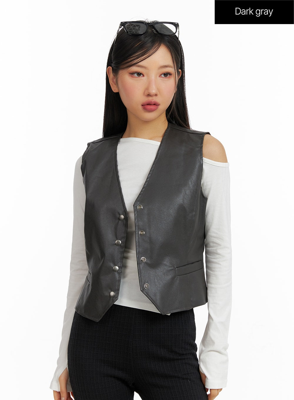 Faux Leather V-Neck Vest CF408