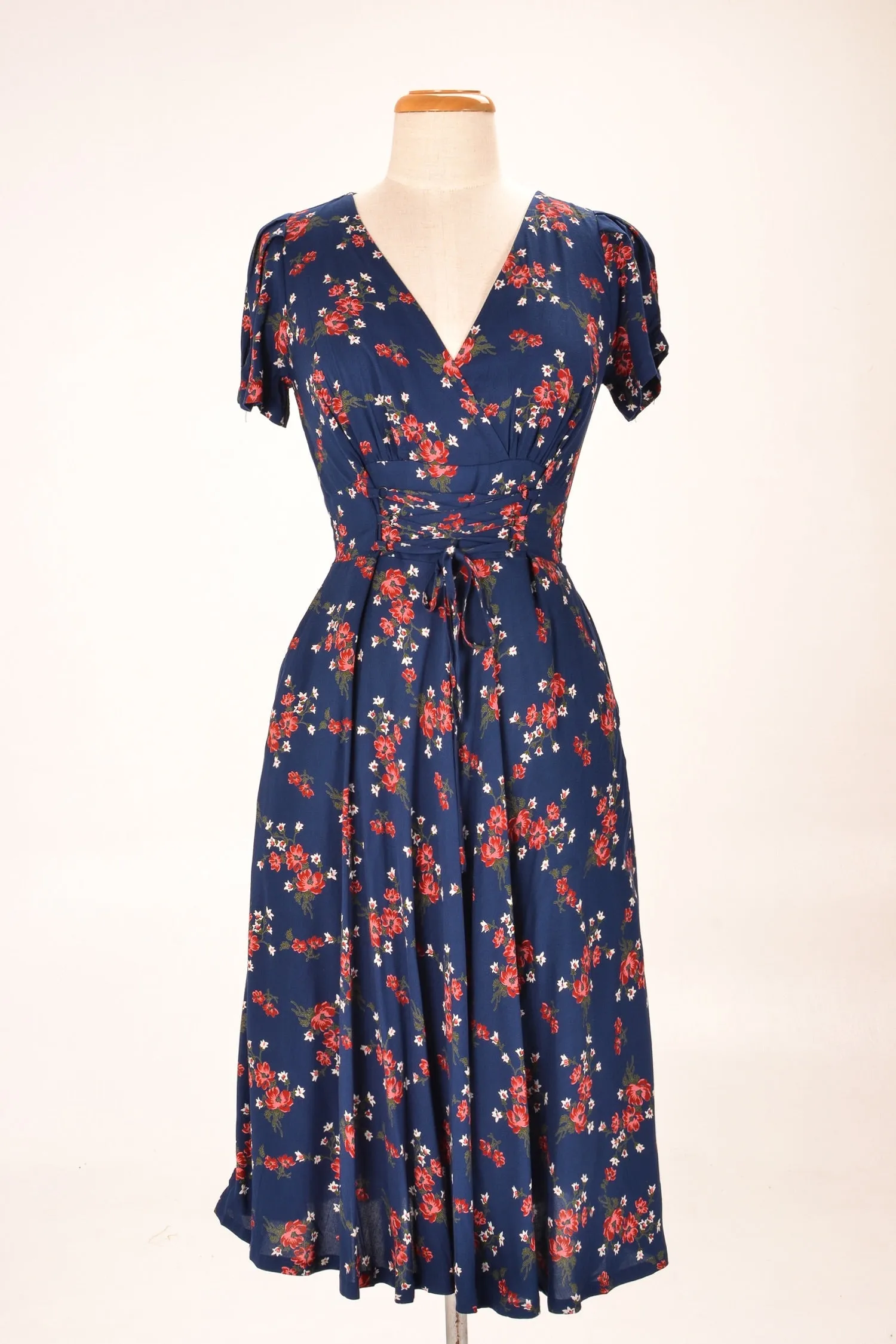 Fiorella Corset Blue & Red Floral Dress