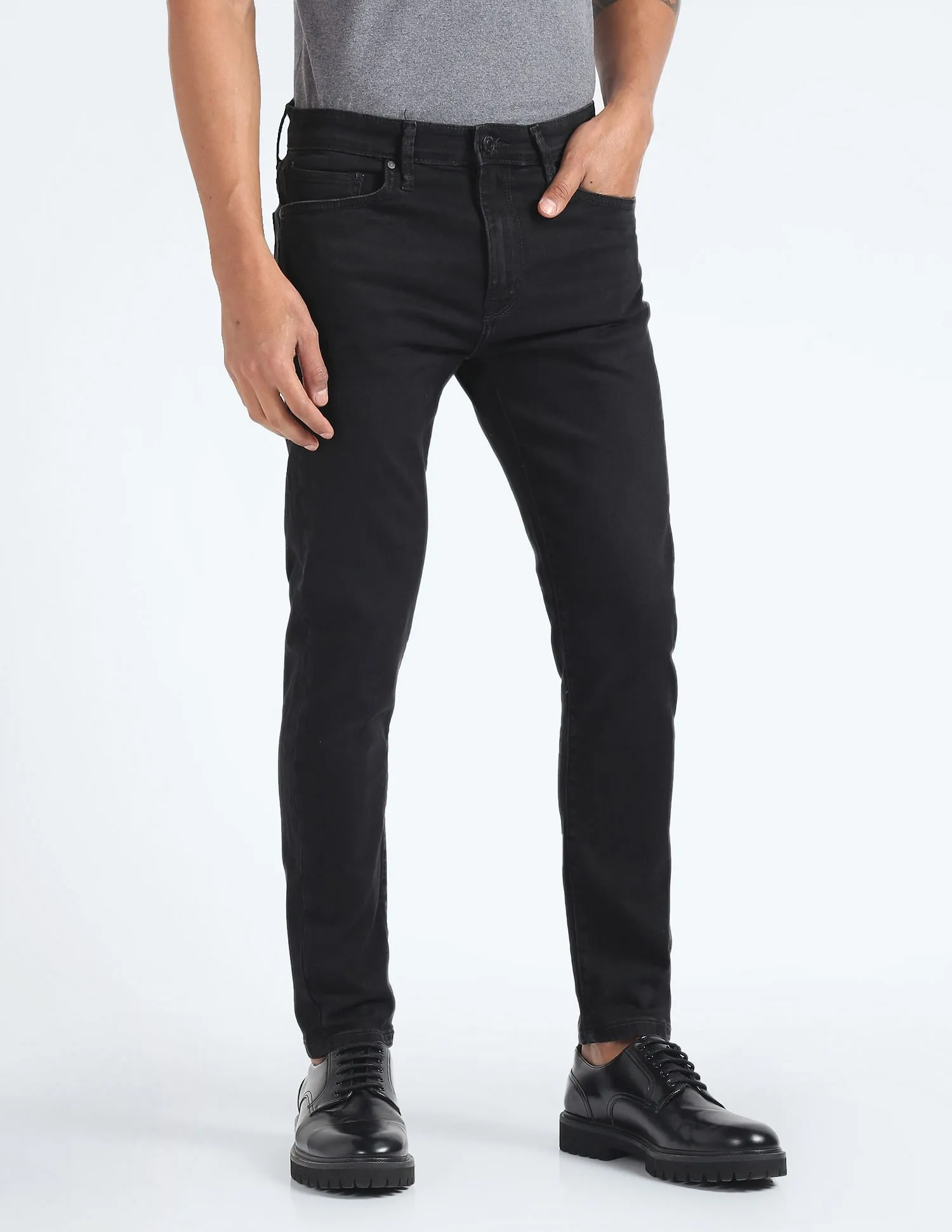 Flying Machine Mid Rise Slash Slim Tapered Jeans