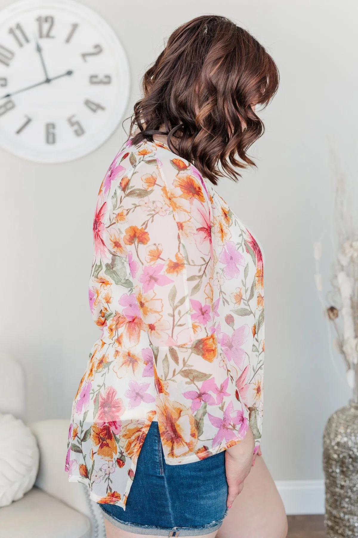 Fragrant Flowers Lightweight Kimono- Pink, Orange & Ivory