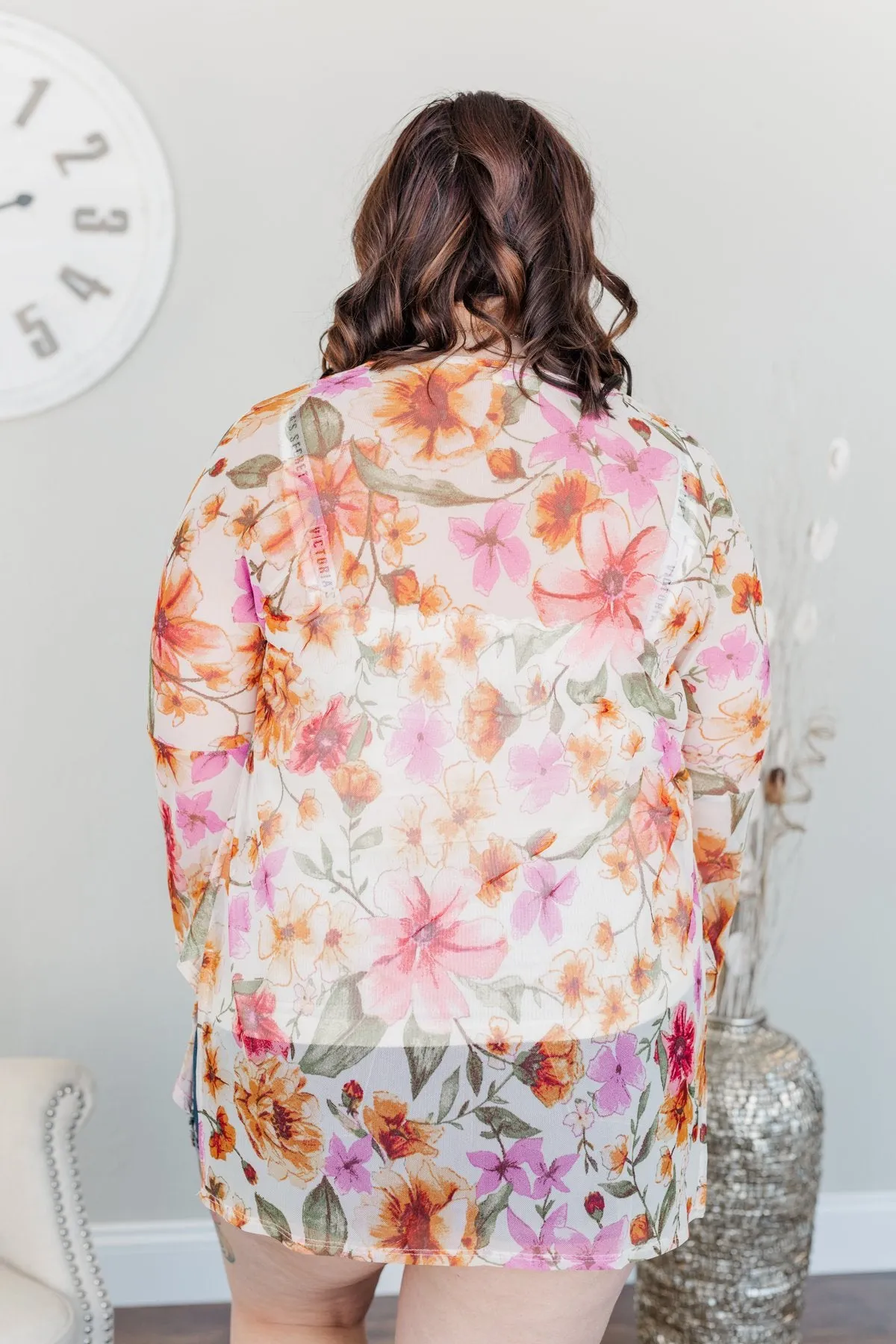 Fragrant Flowers Lightweight Kimono- Pink, Orange & Ivory