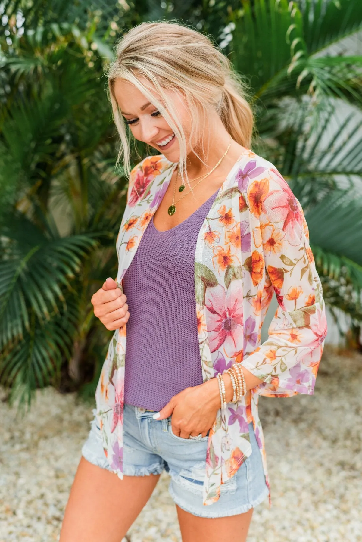 Fragrant Flowers Lightweight Kimono- Pink, Orange & Ivory