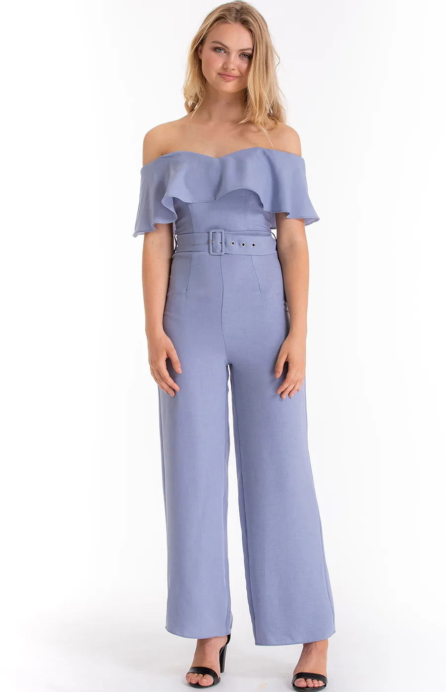 Frill off shoulder heart neckline Jumpsuit with Belt details (AJP842A)