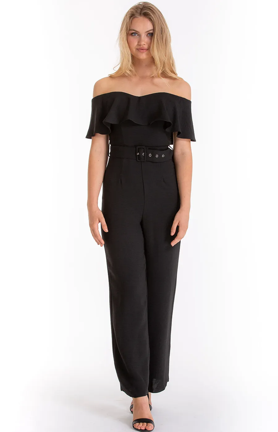 Frill off shoulder heart neckline Jumpsuit with Belt details (AJP842A)