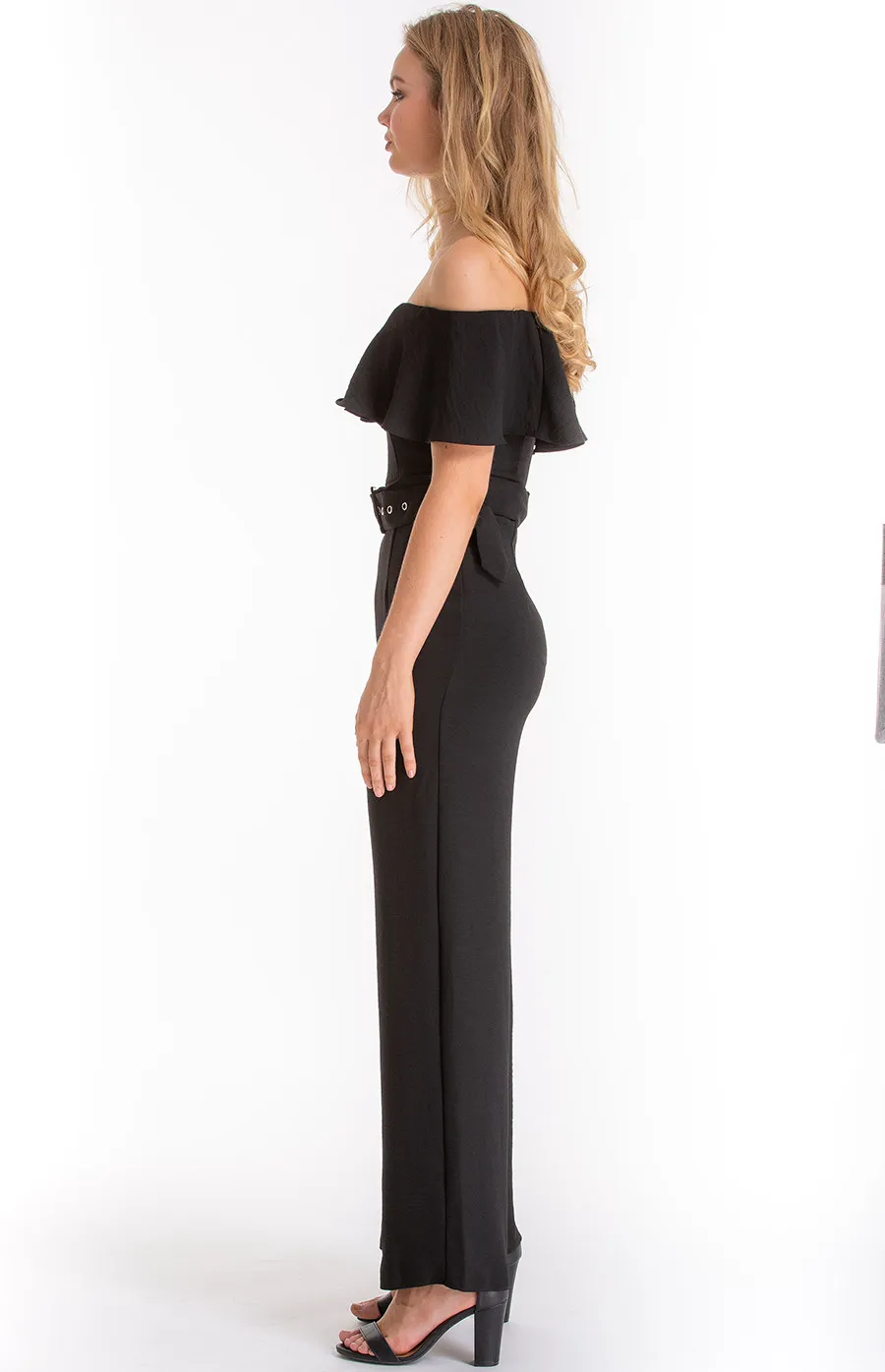 Frill off shoulder heart neckline Jumpsuit with Belt details (AJP842A)