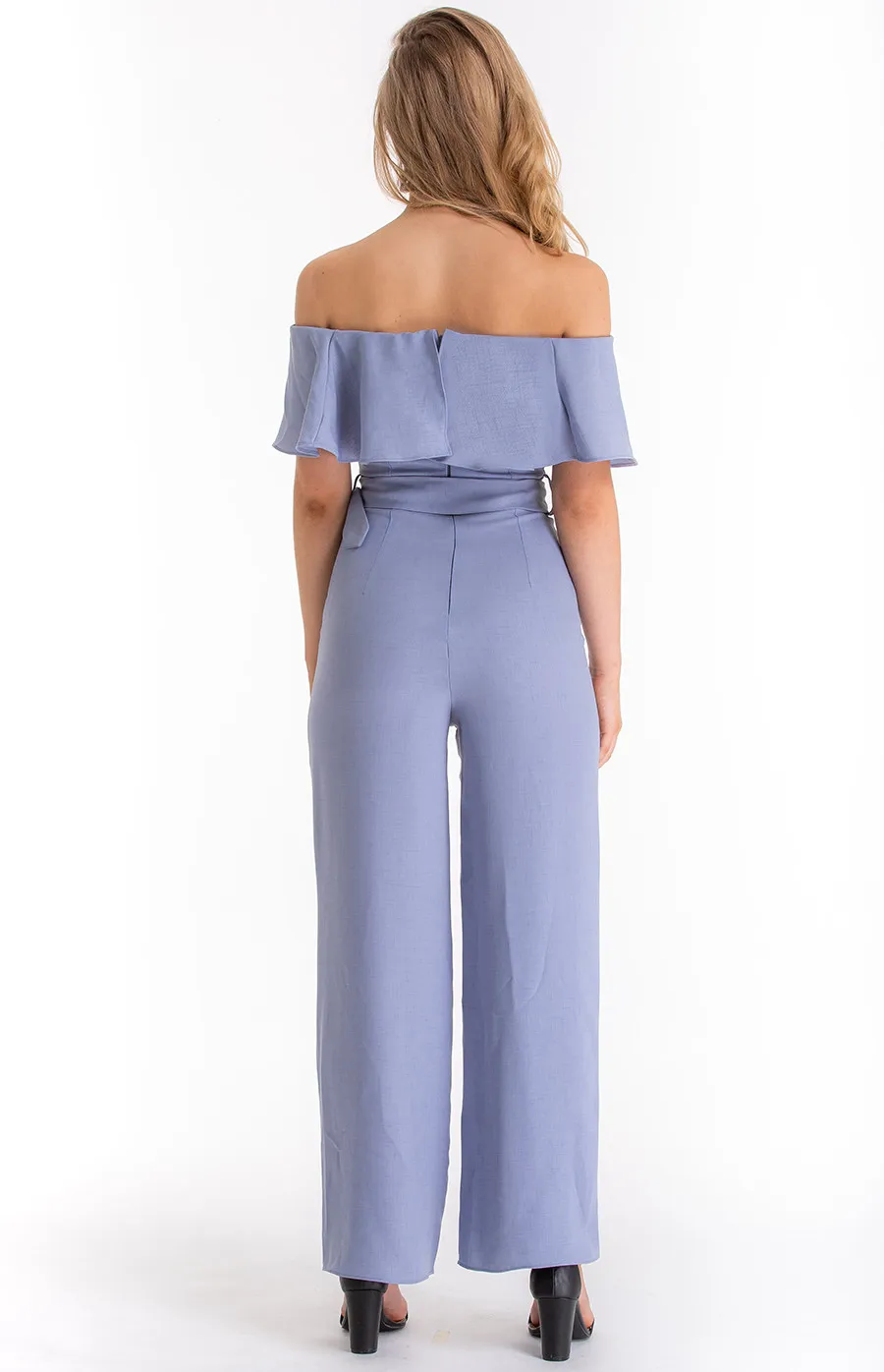 Frill off shoulder heart neckline Jumpsuit with Belt details (AJP842A)