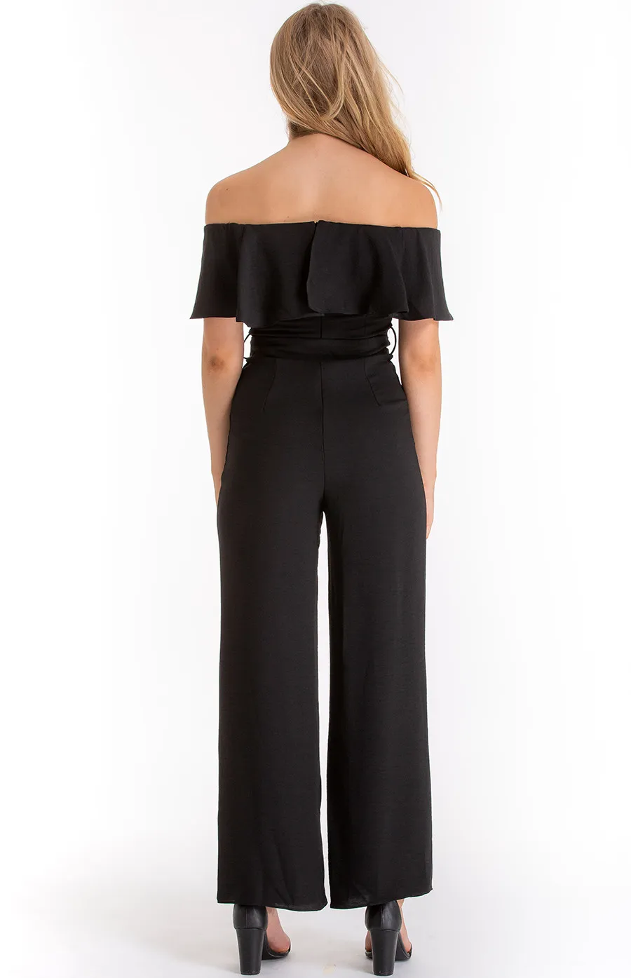 Frill off shoulder heart neckline Jumpsuit with Belt details (AJP842A)