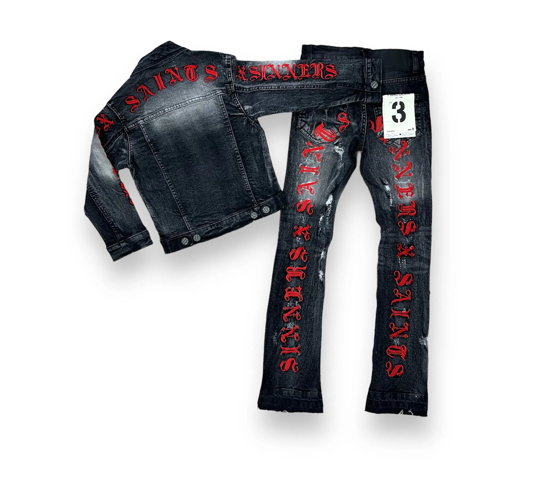 FWRD Saint X Sinners Wash.Black /Red Stacked Flare Jeans Toddler