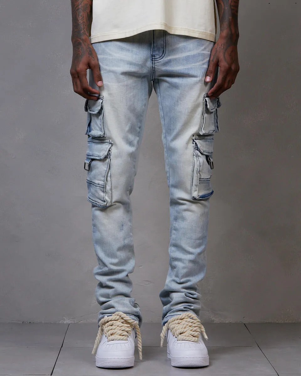 Gftd La Virgo Light Blue Stacked Flare Jeans With Zipper