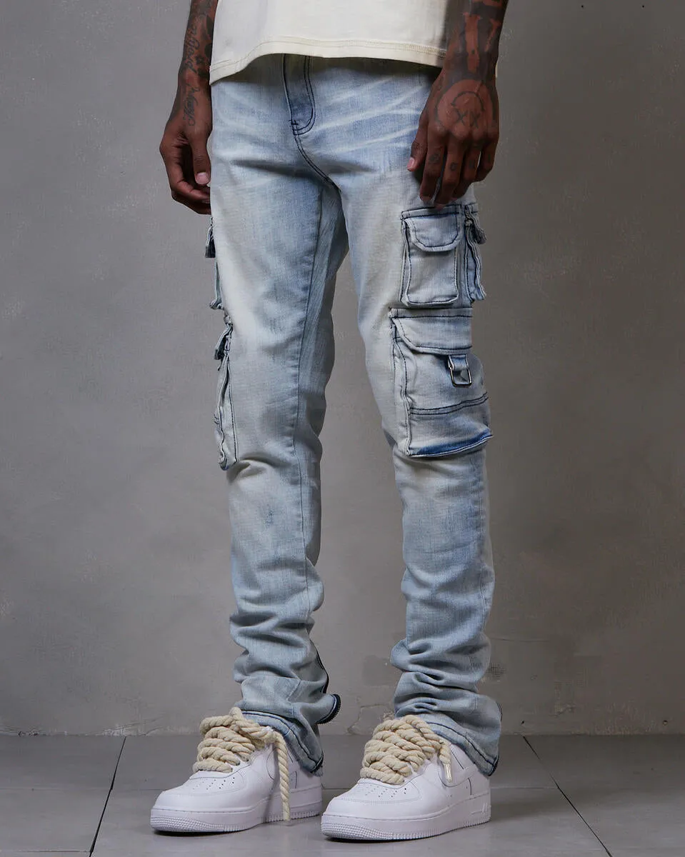 Gftd La Virgo Light Blue Stacked Flare Jeans With Zipper