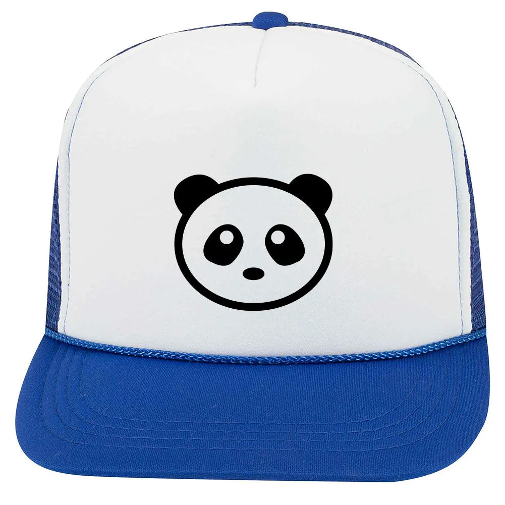 Giant Panda Suede Like Feel Textured Printed 5 Panel High Crown Foam Mesh Back Trucker Hat for Boys and Girls