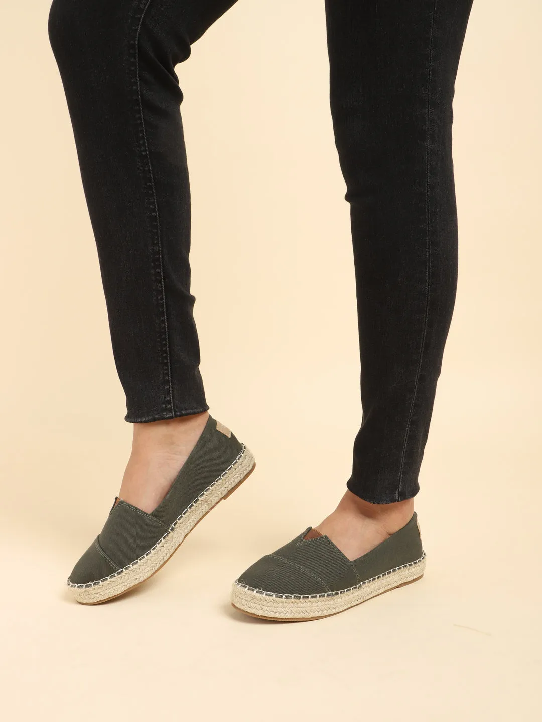 Green Canvas Espadrille With Contrast Jute Sole Loafers (TC-RS3660-GRN)