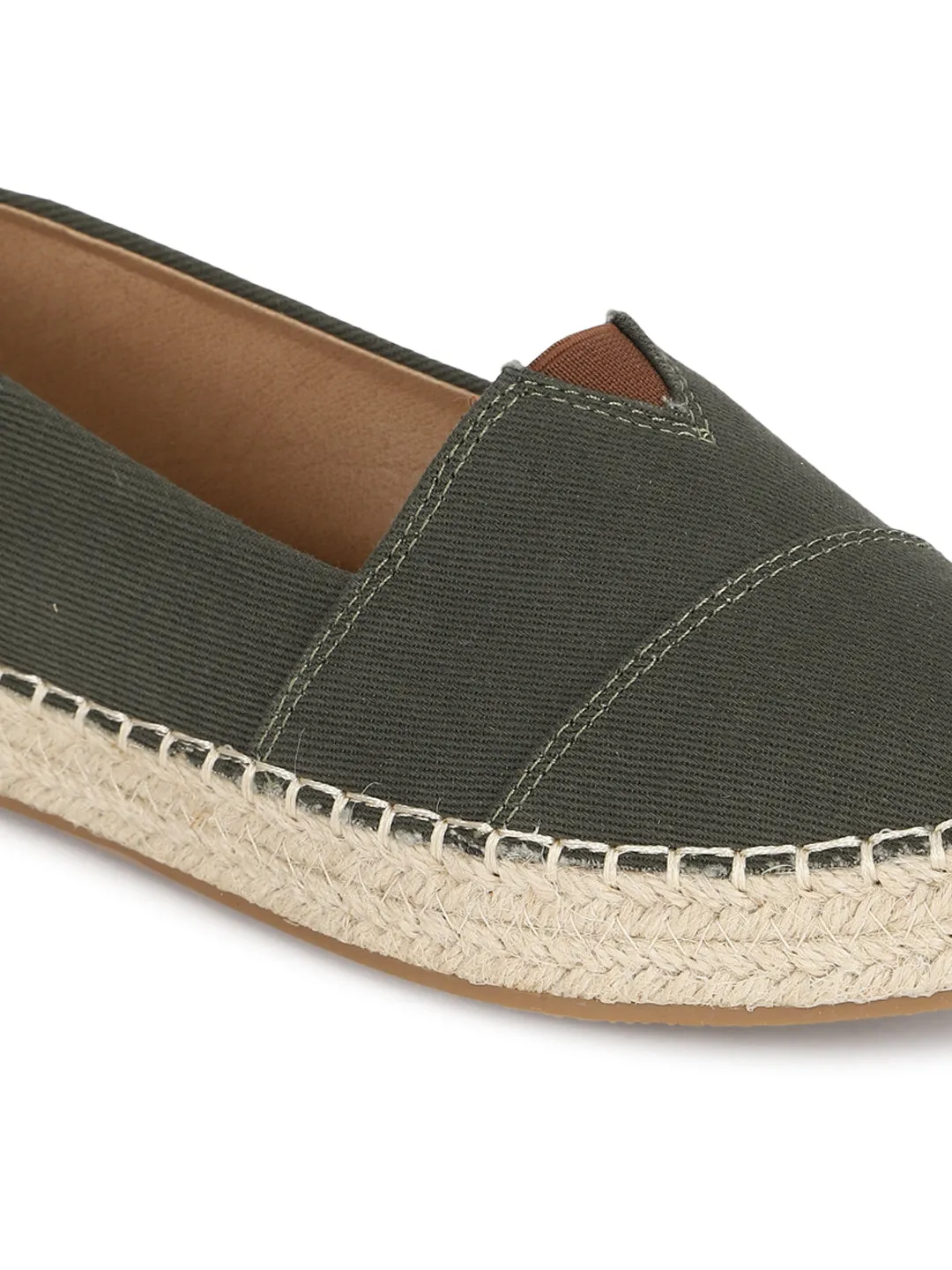 Green Canvas Espadrille With Contrast Jute Sole Loafers (TC-RS3660-GRN)