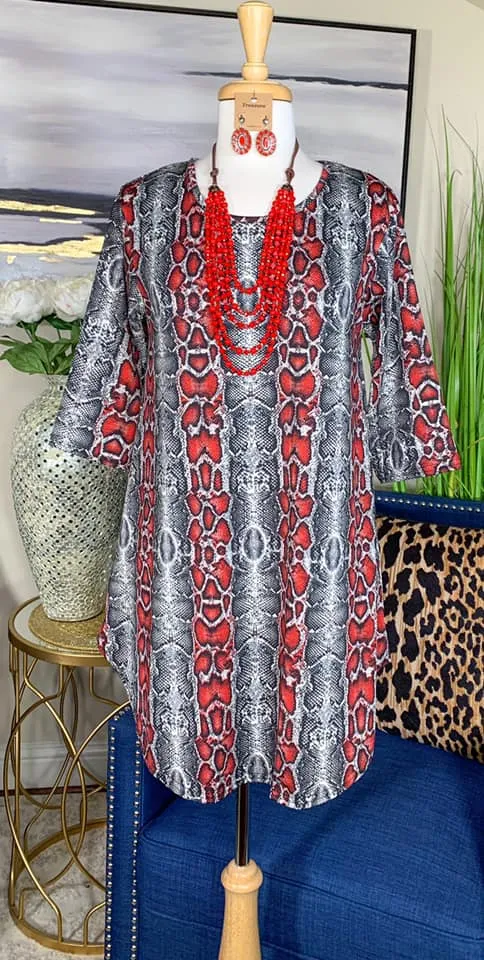 Grey & Red Snake Scoop Tunic